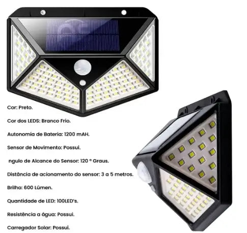 EcoSolar® - Arandela Solar 100 LEDs com Sensor de Presença - YepOnline